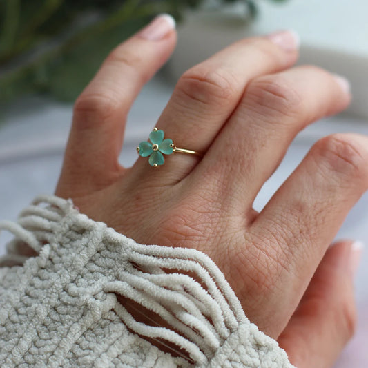 Bague fleur Bella Verde Plaqué or 3 microns et pétales en verre